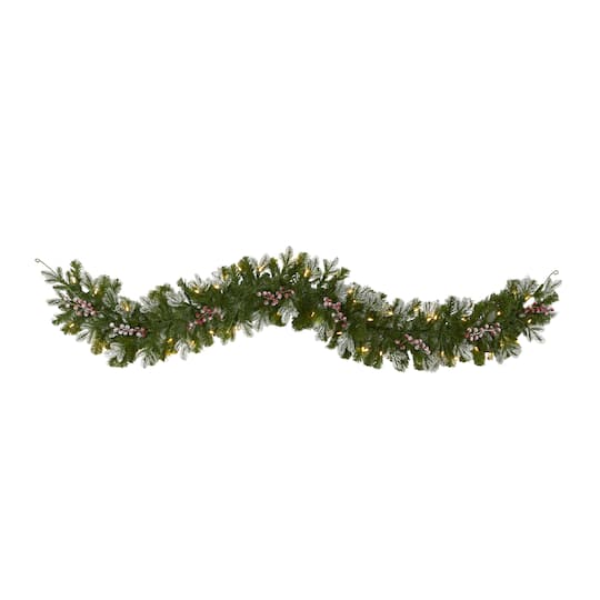 6ft. LED Snow Tipped Berries &#x26; Pine Christmas Garland